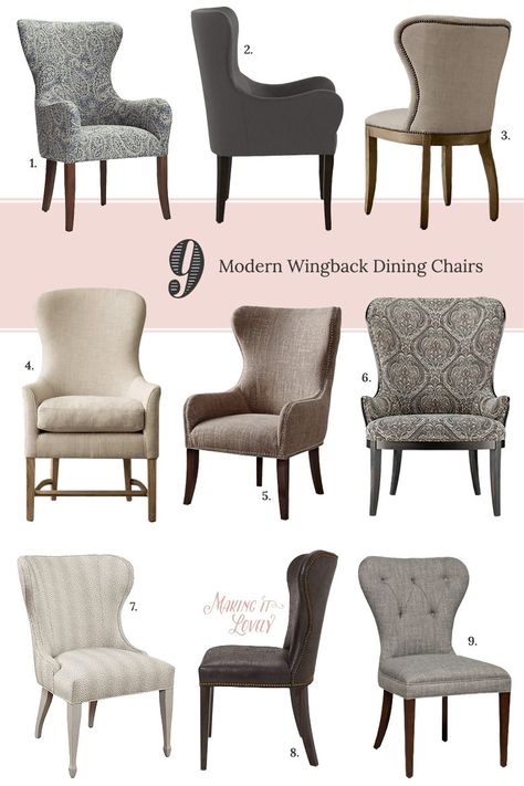 9 Modern Wingback Dining Chairs | Making it Lovely Small Armchairs, Captain Chairs, Wingback Dining Chair, Rustic Dining Chairs, Dining Furniture Makeover, Rustic Dining Furniture, Blue Dining Chair, Midcentury Modern Dining Chairs, Pub Chairs