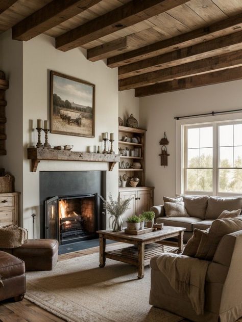 Cottage Interiors Living Rooms, Traditional Living Room Ideas, Tufted Sofas, Brown And Cream Living Room, Living Room Designs Cozy, Long Narrow Living Room, Farmhouse Fireplace Decor, Sophisticated Living Room, Earthy Living Room