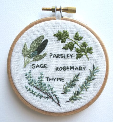herbs embroidery, parley, sage, rosemary, thyme Brazilian Embroidery, Herb Embroidery, Diy Sy, Diy Broderie, Crewel Embroidery Kits, Pola Sulam, Embroidery Transfers, Embroidery Patterns Vintage, Hand Embroidery Design Patterns