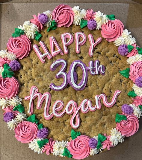 Giant Birthday Cookies Decorated, Birthday Giant Cookie, Great American Cookie Cake Designs Birthday, Cookie Cake Borders, Double Layer Cookie Cake, Pretty Cookie Cake, Anniversary Cookie Cake, Happy Birthday Cookie Cake Designs, Birthday Message Cookies