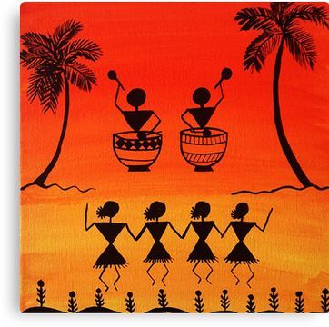 Warli painting - Traditional Art from India  Canvas Print Basic Painting For Beginners, Matka Decoration, Bird Composition, Worli Painting, Warli Painting, Basic Painting, Afrique Art, African Art Paintings, Mandala Art Lesson