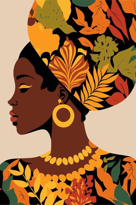 African Illustration Art, African Women Art Drawing, African Woman Drawing, African Woman Illustration, African Girl Art, Afro Illustration, Black Woman Illustration, African Illustration, Hair Wall Art