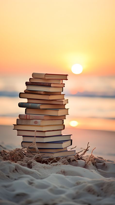 A mesmerizing wallpaper displaying a stack of old books against a stunning sunset on the beach, offering a serene and nostalgic phone background. Book Images Pictures, Iphone Wallpaper Books, Book Background, Pretty Backgrounds, Book Wallpaper, Beautiful Wallpapers Backgrounds, Sunset Wallpaper, Backgrounds Phone Wallpapers, Cute Wallpaper For Phone