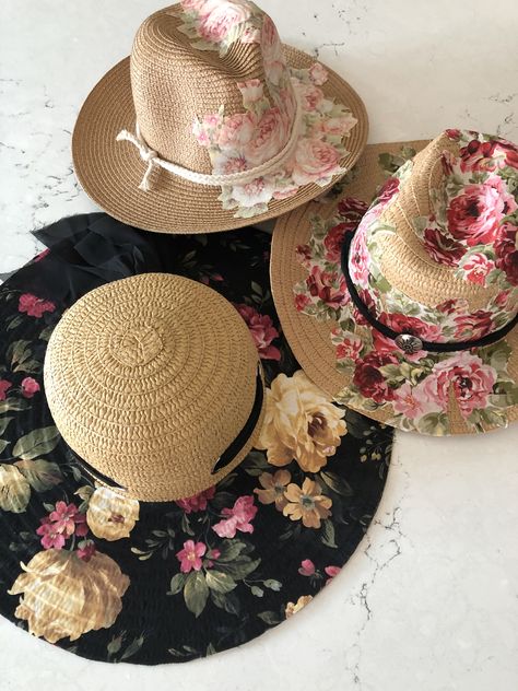 Straw Hat Painting Diy, Upcycling, Straw Hats Decorating Ideas, Painting Straw Hats, Decorated Hats Diy, Decorated Sun Hats, Decorate Hats Diy, Decorated Straw Hats, Painting On Hats Ideas