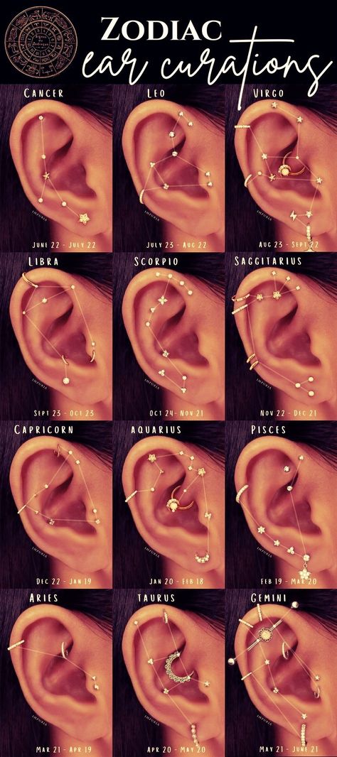 Wow! Just WOW!! #Zodiac #EarPiercing #Scorpio #ScorpioKindOfLove #TattooInkTherapy Constellation Ear Piercing, Piercings Chart, Unique Ear Piercings, Ear Piercing Ideas, Ear Piercings Chart, Piercing Chart, Types Of Ear Piercings, Tato Lengan, Cool Ear Piercings