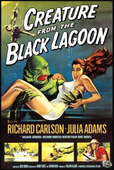 Old Film Posters, Science Fiction Movie Posters, Classic Horror Movies Posters, Classic Monster Movies, Creature From The Black Lagoon, The Black Lagoon, Old Movie Posters, The Boogeyman, Classic Movie Posters