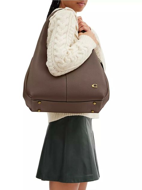 COACH | Lana Pebble Dark Stone Leather Shoulder Bag Couch Bags Purses, Coach Big Bags, Coach Bag Big, Big Coach Bag, Cute Coach Bag, Lana Shoulder Bag Coach, Coach Lana 23, Coach Lana Shoulder Bag, Lana Coach Bag