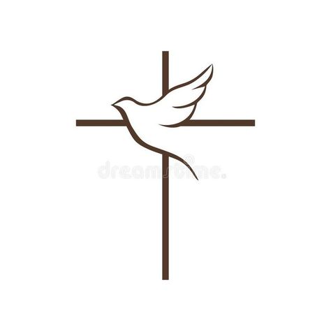 Logo of the church. The cross of Jesus Christ and the flying dove is a symbol of the Holy Spirit. vector illustration Molde, Dove Logo Design Symbols, Dove And Cross Tattoo, Cross Line Art, Dove Line Art, Dove Logo Design, Spirit Illustration, Cross With Dove, Christian Logo