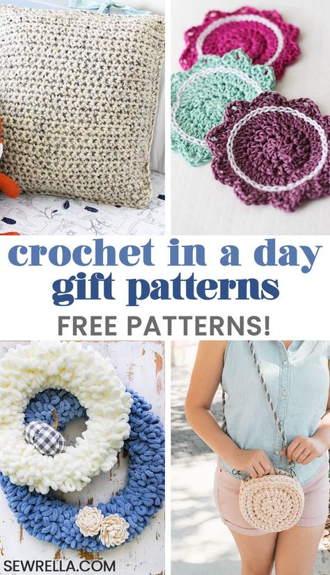 These uber simple patterns will whip in a day! You'll be able to knock out lots of people on your list with my gift patterns - and in no time at all. #crochet #giftpatterns #easypattern #freepattern #forbeginners #howo #sewrella #diy #crafts #crochetgiftpatterns #crochetinaday Amigurumi Patterns, Crochet Gift Ideas Quick, Crochet In A Day, Simple Crochet Projects, Crochet Presents, Diy Crochet Gifts, Quick Crochet Gifts, Scrap Yarn Crochet, Diy Projects Gifts