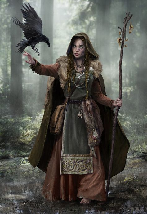 Medieval Clothing, Samana, Medieval Witch, Dnd Druid, Baba Jaga, A Crow, Heroic Fantasy, Dungeons And Dragons Characters, Dnd Art