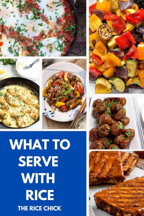 What To Serve With Rice - The Rice Chick What To Eat With Rice, Curried Rice Salad, Mango Chicken Curry, Spicy Korean Chicken, Side Dish Ideas, Spicy Cucumber Salad, Lemon Roasted Chicken, Healthy Rice Recipes, Tofu Steak