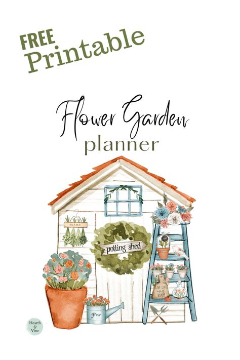 Garden shed with a wreath on the door a potted plant and a garden ladder image as the cover of a garden planner. Free Garden Planner Printable, Garden Planner Printable Free, Garden Journal Ideas, Gardening Journal Printables, Garden Journal Template, Garden Tracker, Garden Printables, Preparing Garden Beds, Garden Planner Printable