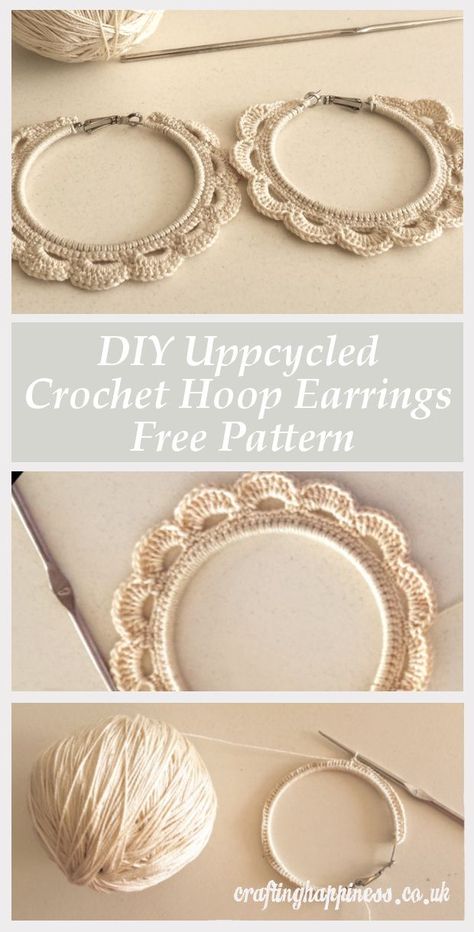 Upcycle a Pair of Old Hoop Earrings into Beautiful Crochet Earrings with this DIY Free Pattern | Crafting Happiness Crochet Jewlery, Glam Earrings, Crochet Jewelry Patterns, Crochet Earrings Pattern, Front Back Earrings, Black Stud Earrings, Ear Jacket Earring, Celestial Jewelry, Diy Schmuck