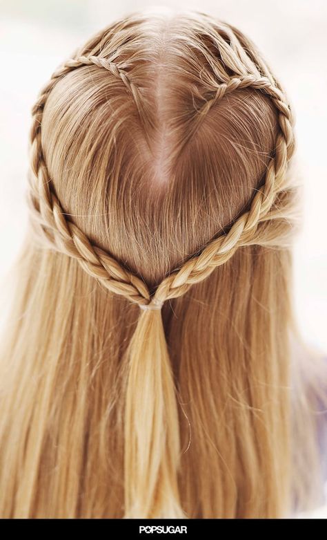 Create a Heart Hair Braid For Valentine's Day Valentines Hairstyles, Valentine's Day Hairstyles, Heart Braid, Teenage Hairstyles, Hairstyles Girls, Girls Hairstyles Easy, Easy Hairdos, Hairstyles With Glasses, Cute Braided Hairstyles