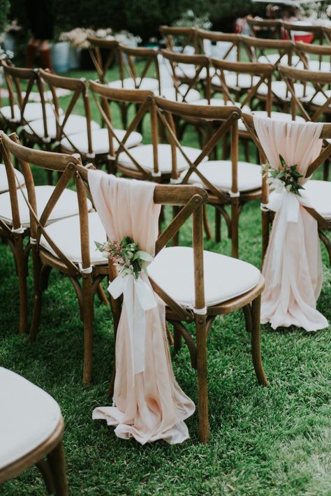 Wedding Ceremony Chair Ideas, Wedding Ceremony Seating Decor, Flowers Wedding Ceremony Aisle, Wedding Chair Ceremony, Romantic Aisle Decor, Isle Seat Decorations, Chair Decor Wedding Ceremony, How To Decorate Isle For Wedding, White Wedding Chair Decorations