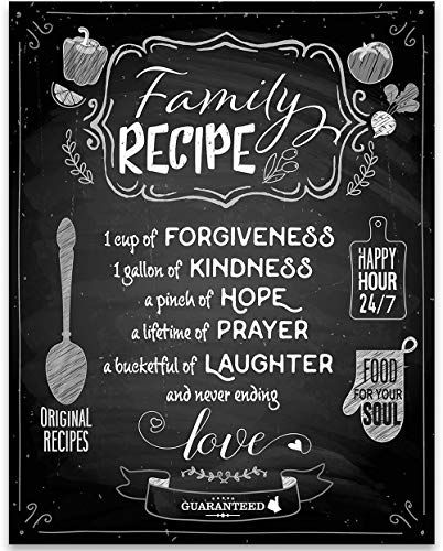 Family Recipe - Forgiveness Laughter Love - 11x14 Unframed Typography Art Print - Great Kitchen Décor #ad #afflink #HomeDecor #KitchenDecor #KitchenIdeas #chalkboard #InspirationalQuotes #InspirationalDecor Chalkboard Art Kitchen, Dining Room Quotes, Kitchen And Dining Room Decor, Kitchen Wall Art Set, Chalkboard Wall Decor, Chalkboard Art Quotes, Recipe Art, Kitchen Chalkboard, Food Wall Art