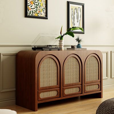 This handmade rattan cabinet, with its unique rattan weaving technology and simple atmospheric design, brings a touch of natural charm to your home space. The characteristics of scene application make this rattan cabinet easily integrated into a variety of home styles, adding a natural and harmonious space to your space. Whether it is the living room, bedroom or study, it can become a good helper for your storage, so that your life is more orderly and beautiful. Don't let clutter occupy your liv Consoles With Storage, Entryway Cabinet Ideas, Cane Dining Table, Rattan Tv Cabinet, Rounded Cabinet, Cane Cabinet, Rattan Console, Wood Accent Cabinet, Rattan Cabinet