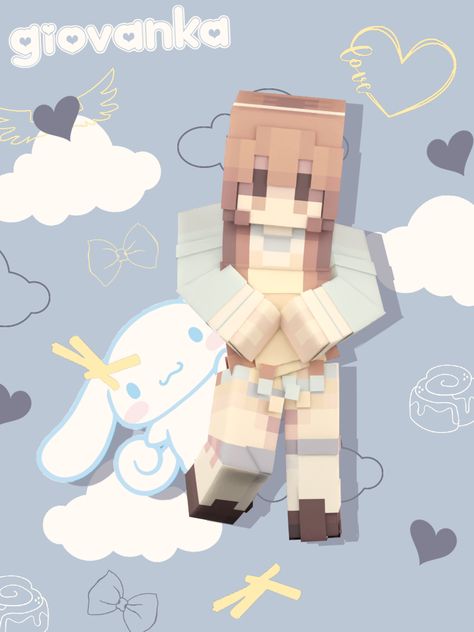 a cutesy 'sanrio cinnamoroll' minecraft skin with a yellow apron by giovanka! <3 #Giovanka #Brunette #BrownEyes, #Blue #Yellow #White #Puppy #LongSleeve #Sanrio #Cinamoroll #Kawaii #Skirt #MinecraftSkin Kawaii, Cinnamoroll Minecraft Skin, Cinnamoroll Minecraft, Minecraft Skin Ideas, Minecraft Skins Aesthetic, Yellow Apron, Kawaii Skirt, Mc Skins, White Puppy