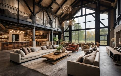 What is a Barndominium? Inside the ‘Barndo’ Home Trend Industrial Farmhouse Exterior Houses, Barndominium With Stone, Barn Dominium Houses, Big Farmhouse, Barndominium Interior, Barn House Interior, Small Barndominium, Silo House, Barn House Design