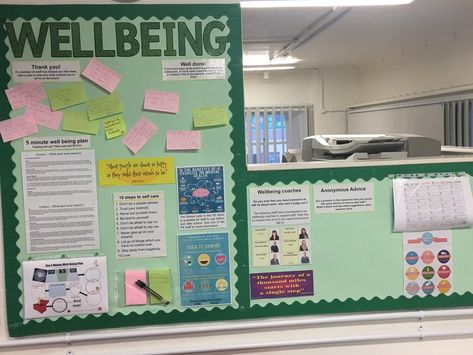 Employee Motivation Board, Wellbeing Display Boards, Staff Wellbeing Board, Wellbeing Wall, Staffroom Ideas, School Improvement Plan, Staff Wellbeing, Health Bulletin Boards, Employee Motivation