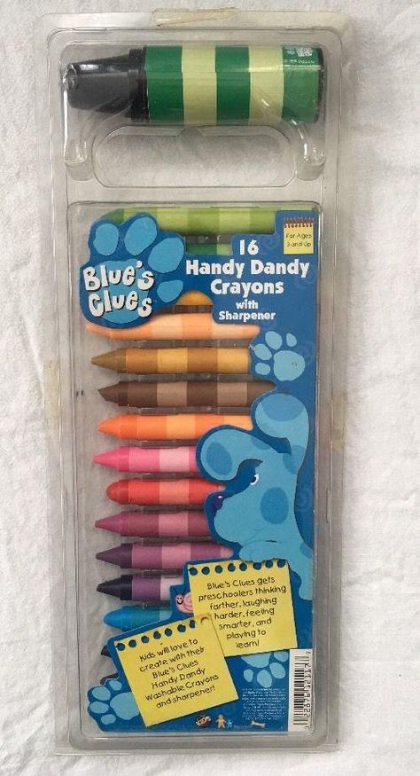 Blue's Clues 16 Handy Dandy Crayons with Sharpener 1999 Vintage *Some Used Steve Burns, 2000 Nostalgia, Blue Clues, Childhood Summer, 2000s Toys, Brown Birds, Childhood Aesthetic, 2010s Nostalgia, Childhood Memories 90s