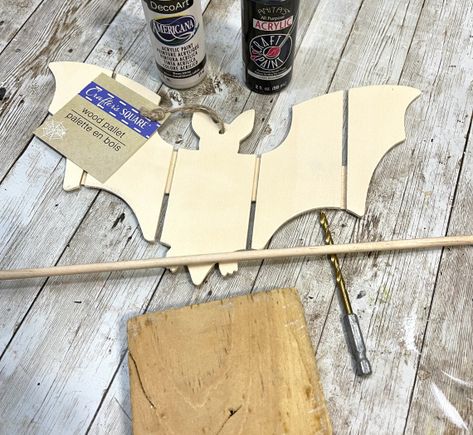 Dollar Tree Farmhouse Ornaments - Creating Through Chaos Painting Dollar Tree Wood Cutouts Halloween, Dollar Tree Halloween Wood Cutouts, Halloween Wood Crafts Diy, Diy Bats For Halloween, Halloween Dollar Tree Diy, Dollar Tree Halloween Crafts, Dollar Tree Halloween Diy, Bat Crafts, Diy Halloween Garland