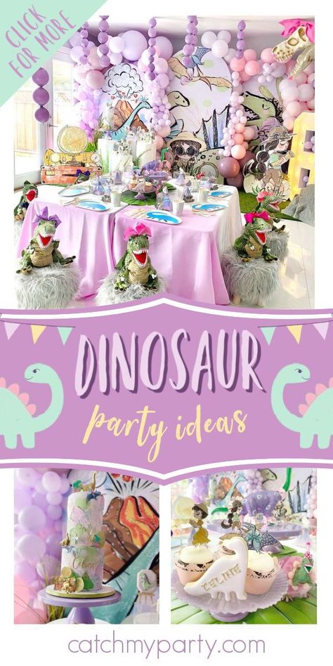 Feast your eyes on this amazing girl dinosaur birthday party! Love the cookies! See more party ideas and share yours at CatchMyParty.com #catchmyparty #partyideas #dinosaur #dinosaurparty #girlbirthdayparty Dino 1st Birthday, Dinasour Birthday, 3rd Birthday Party For Girls, Girly Dinosaur, Girl Dinosaur Party, Dinosaurs Birthday, Dinosaur Birthday Theme, Girls 3rd Birthday, Girl Dinosaur Birthday
