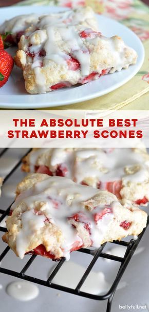 These Strawberry Scones are tender and flaky, with fresh strawberries throughout and a dreamy glaze! Perfect for breakfast or a weekend brunch. You don’t need to be a professional baker to make this homemade scones recipe - it’s so easy with just a few simple ingredients! Easy Baking Breakfast Recipes, Easy Baking Biscuits, Strawberry Scones Buttermilk, Easy Brunch Dessert Ideas, Easy Baking Breakfast, Fresh Fruit Baked Goods, Things To Make With Buttermilk Baking, Best Easy Baking Recipes, Recipes With Strawberry Extract