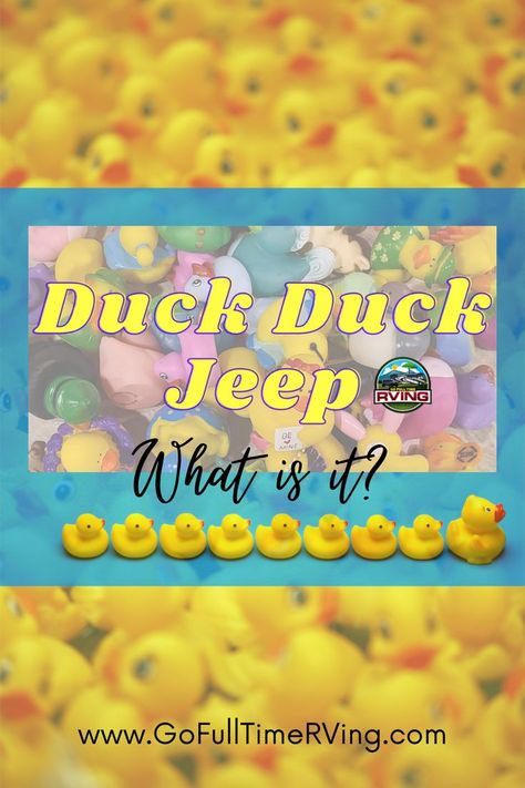 You may have heard of the “Jeep Wave”, but now a new trend has Jeep owners across the country quacking up. Duck Duck Jeep, where Jeep Wrangler owners go around “ducking” other Jeep Wrangler owners by taking a rubber duckie and placing it on the Jeep’s door handle, hood, or tire, with a colorful note. It’s designed to bring some joy to a fellow Jeep owner’s day. Jeep Ducks On Dash, Rubber Ducks For Jeeps, Yellow Jeep Wrangler, Jeep Ducks, Duck Quotes, Duck Duck Jeep, Blue Jeep Wrangler, Jeep Quotes, Jeep Adventure