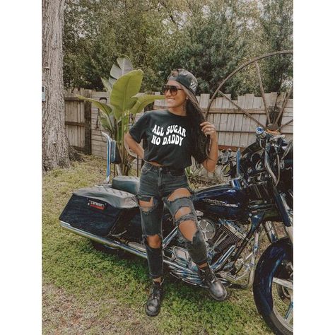 All Sugar No Daddy Handmade Graphic Tee Whiskey, Biker Chick Style, Biker Chick, Motorcycle Outfit, Color Tone, Concert Outfit, To Color, Women Collection, Rock And Roll