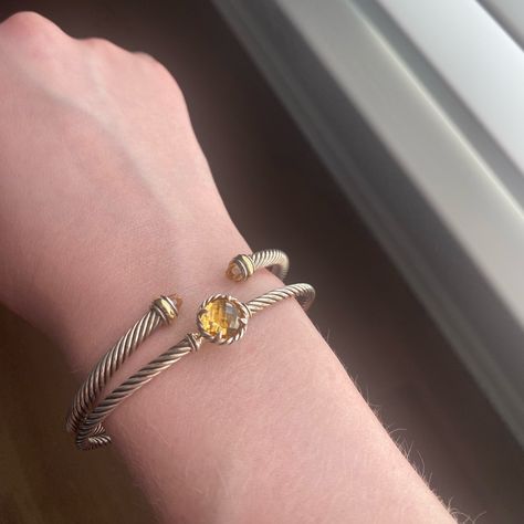 David Yurman Bracelet 1) Cable Classics Bracket In Sterling Silver With Citrine And 18k Yellow Gold Brand New, Never Worn Outside The House. Selling Because They Are Too Large In My Wrist And I’m Outside The Return Window. Band Size Medium. (Last Few Photos Are Me Trying To Show The David Yurmen Stamp On The Bracelets. It’s Hard To See On The Cable Classics Because The Engraving Is So Tiny) David Yurman Stacked Bracelets, David Yurman Stack, David Yurman Bracelet Stack, Yurman Bracelet, David Yurman Bracelet, David Yurman Jewelry, The David, Jewelry Lookbook, Gold Branding