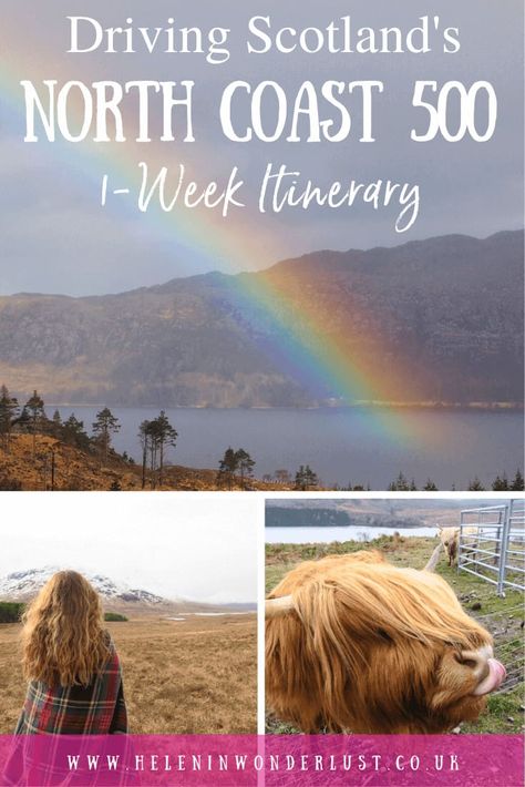 Scotland's North Coast 500 Route, Map & 1-Week Itinerary - Helen in Wonderlust Scotland Nc500, Nc500 Scotland, North Coast 500 Scotland, Camping Scotland, North Scotland, Visit Glasgow, Road Trip Uk, Scotland Culture, Scotland Map