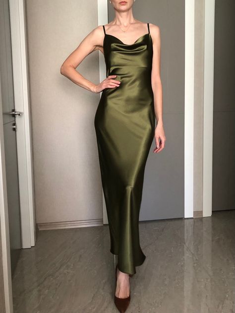 Excited to share this item from my #etsy shop: Khaki Cowl Neck Silk Satin Maxi Length Slip Dress,Adjustable Spaghetti Straps,Dark Olive Date Night,Military Green Silky Bridesmaid Bias cut Olive Green Bridesmaid Dresses, Green Dress Outfit, Green Slip Dress, Green Satin Dress, Green Silk Dresses, Silk Satin Dress, Bias Cut Dress, Olive Dress, Olive Green Dresses