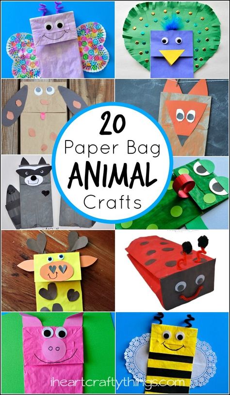 20 Paper Bag Animal Crafts for Kids featured on http://iheartcraftythings.com. Cardboard Tube Crafts, Kerajinan Diy, Diy Paper Bag, Paper Bag Crafts, Puppets For Kids, Paper Bag Puppets, Animal Crafts For Kids, Diy Papier, Daycare Crafts