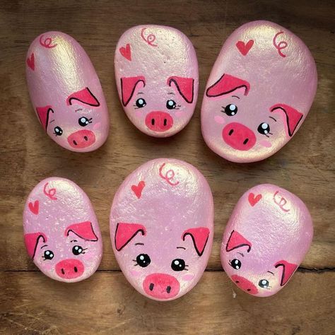 Rock Crafts Diy, Easy Acrylic Painting Ideas, Painted Garden Rocks, Pig Painting, Diy Rock Art, Garden Rock Art, Easy Acrylic Painting, Acrylic Painting Ideas, Rock Painting Tutorial