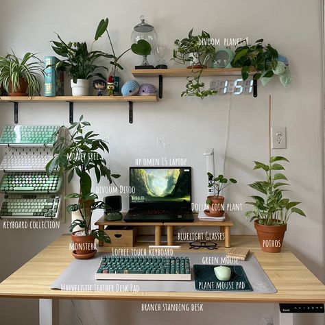 Aesthetic Desk Setup, Plant Desk, Setup Inspiration, Cozy Desk, Study Desk Decor, Desk Plants, Green Desk, Aesthetic Desk, Cozy Home Office