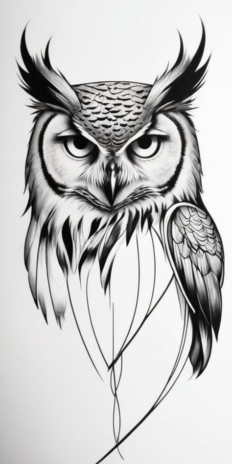 Owl Tattoo Sketch Design, Steampunk Owl Drawing, Owl Face Tattoo, Abstract Owl Tattoo, Owl Line Art, Abstract Owl Art, Draw Owl, Owl Drawing Simple, Wicca Tattoo