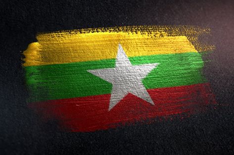 Myanmar Flag Made of Metallic Brush Paint on Grunge Dark Wall Myanmar Flag, Just Do It Wallpapers, Tattoos Drawings, Basic Tattoos, Anime Photo Profile Dark, Half Sleeve Tattoos Drawings, Country Tattoos, Myanmar Art, Dark Black Wallpaper