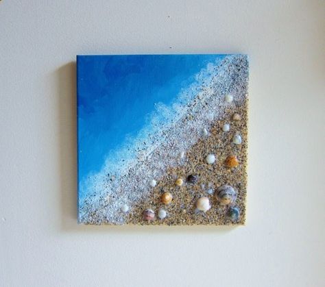 Original Beach Painting with Real Sand and by Paintspiration, $49.00 Seashell Crafts, Art Coquillage, Sand Painting, Beach Diy, Ocean Decor, Seashell Art, Sand Art, Beach Crafts, Beach Painting