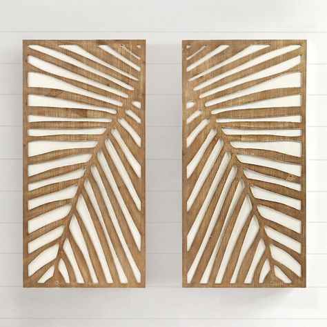 PRICES MAY VARY. 60 Day No Hassle Returns A Bella Coastal Decor Exclusive - MDF wall art featuring a carved palm pattern in a dark wood tone against a contrasting white background. Ready to hang. 16"W x 32"H each Wood Carving Wall Decor, Black Boho Wall Decor, Coastal Fan, Mdf Wall Art, Savannah House, Tropical Room Decor, Boho Beach House, Casual Home Decor, Palm Pattern