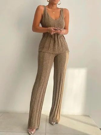 Sleeveless Tops Summer, Sleeveless Suit, Two Piece Pants Set, Top And Pants Set, Casual Vest, V Neck Tank Top, Top Pants Set, Sleeveless Vest, Womens Casual Outfits