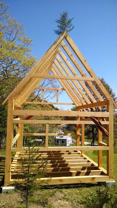 Tiny Timber Frame Cabin, Timber Frame Small Cabin, Timber Frame Tiny Cabin, Wood Frame House Construction, 14x16 Tiny House, Small Timber Frame House Plans, Small Timber Frame Cabin, Small Timber Frame Homes, Timber Frame Tiny House