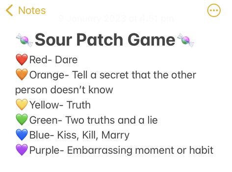 Sour Patch Truth Or Dare, Things To Look Up On Pinterest, Sour Patch Game, Sour Patch Kids Game, Games To Play At School, Fun Games For Teenagers, Fun Sleepover Activities, Sleepover Stuff, Good Truth Or Dares