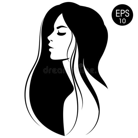 Black And White Face Illustration, Vector Art Black And White, Woman Face Illustration, Woman Logo Design, Portrait Illustrator, Woman Face Silhouette, Vector Face, Woman With Black Hair, Vector Black And White