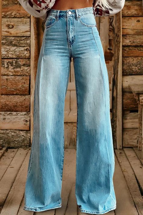 Women's jeans | Vintage Washed High Waist Wide Leg Jeans |Website-westernfeelings Jeans Website, Ripped Wide Leg Jeans, Trajes Country, Casual Trendy Outfits, High Waist Wide Leg Jeans, Western Wear Outfits, Cute Country Outfits, Western Style Outfits, Jeans Look