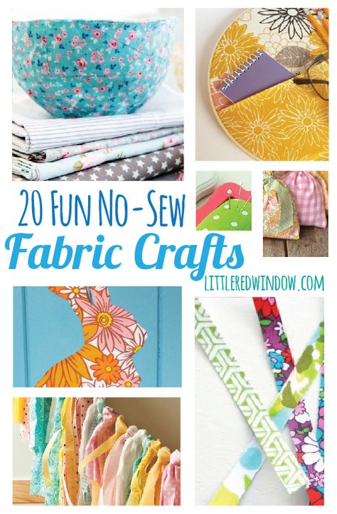 20 Fun No-Sew Fabric Crafts | littleredwindow.com Syprosjekter For Nybegynnere, Fabric Crafts Diy, Scrap Fabric Crafts, Scrap Fabric Projects, Costura Diy, Diy Bricolage, Diy And Crafts Sewing, Scrap Fabric, Fabric Ornaments