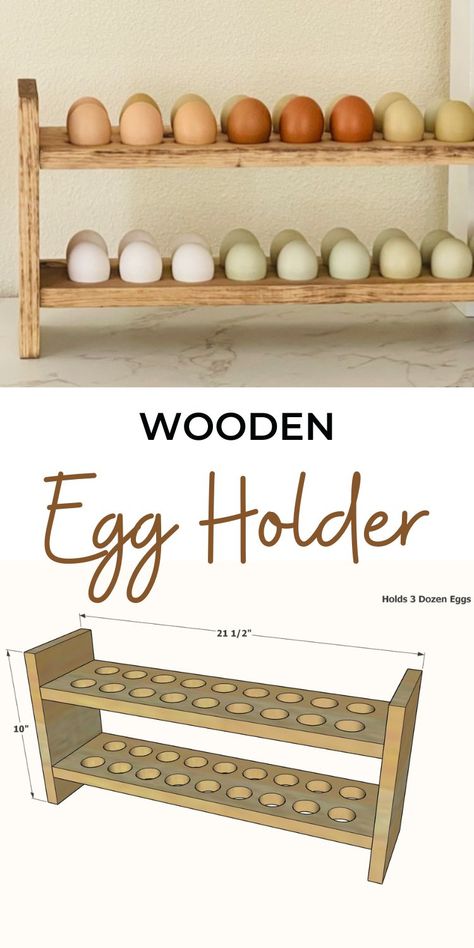 How To Make A Wooden Egg Holder, Wooden Egg Storage, Egg Rack Wooden, Wall Egg Holder Diy, Egg Holder Countertop Diy, Stackable Wooden Egg Holder Diy, Diy Stackable Wood Egg Holder, Farmhouse Egg Holder, Countertop Egg Holder