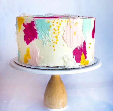 20 Gorgeous Buttercream Painted Cakes - Find Your Cake Inspiration Paint Party Cupcakes, Buttercream Painted Cakes, Painted Buttercream Cake, Abstract Cake, Colourful Cake, Painting Cake, Colorful Birthday Cake, Buttercream Cake Designs, Painted Wedding Cake