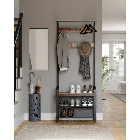 Hall Tree Storage Bench, Coat And Shoe Storage, Coat Rack Shoe Bench, Shoe Rack And Coat Hanger, Style Entryway, Shoe Rack With Seat, Industrial Coat Rack, Hallway Unit, Coat And Shoe Rack