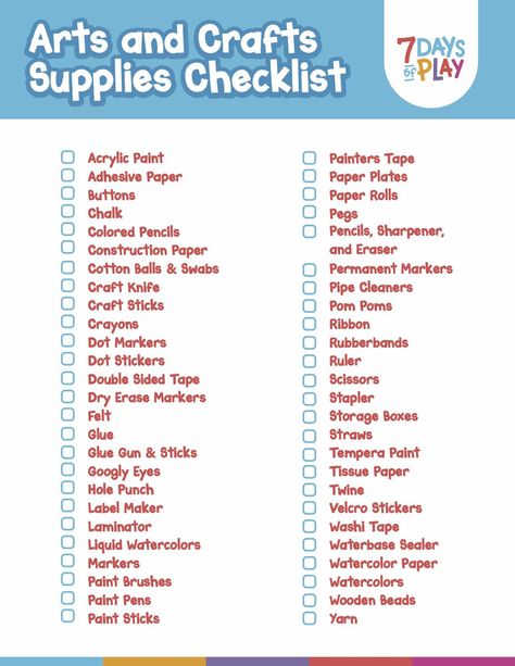 Art Supply List - A Comprehensive Guide - 7 Days of Play Arts And Crafts Supplies List, Must Have Art Supplies, Sink Or Float Experiment, Art Materials List, Art Supplies For Beginners, Painting Supplies List, Thank You Letter Template, Room Crafts, Art Supplies List